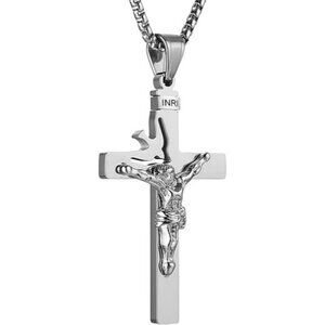 Silver Dove Holy Land Gift Cross Crucifix Pendant Necklace Chain